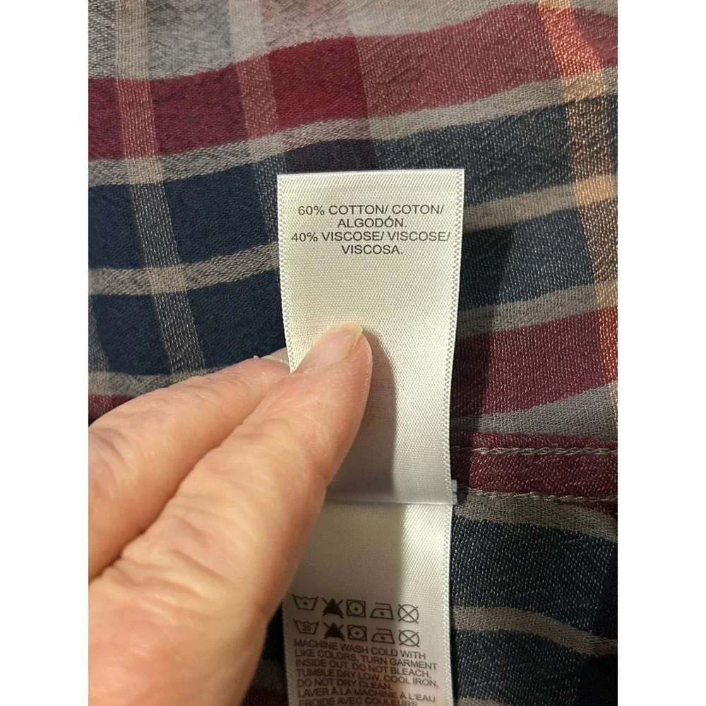 Lucky Brand Plaid Button Front Flannel Shirt Women's Large Gray Burgundy Blue - Picture 3 of 7